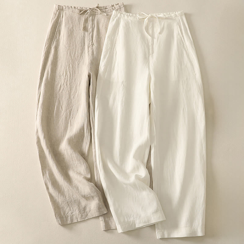 Pantalon décontracté en coton uni avec poches Buddha Stones pour femme - image 13