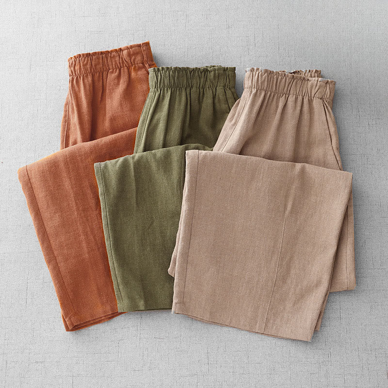Pantalon décontracté en coton uni Buddha Stones pour femme, longueur 7-8, avec poches - image 0