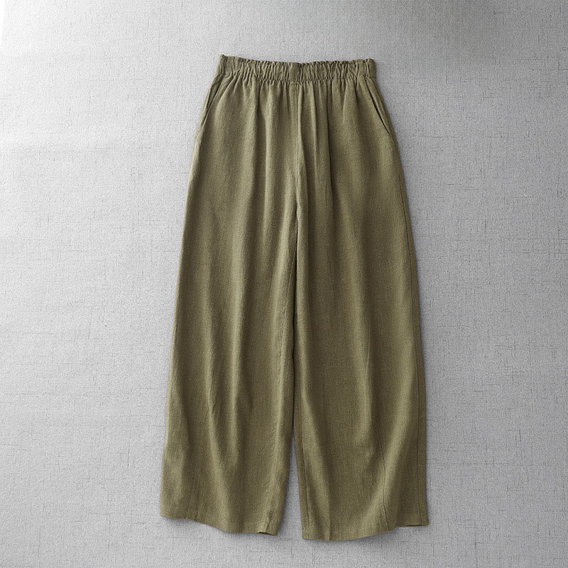 Pantalon décontracté en coton uni Buddha Stones pour femme, longueur 7-8, avec poches - Olive - US8-10，UK/AU12-14，EU40-42 (2XL) - image 1