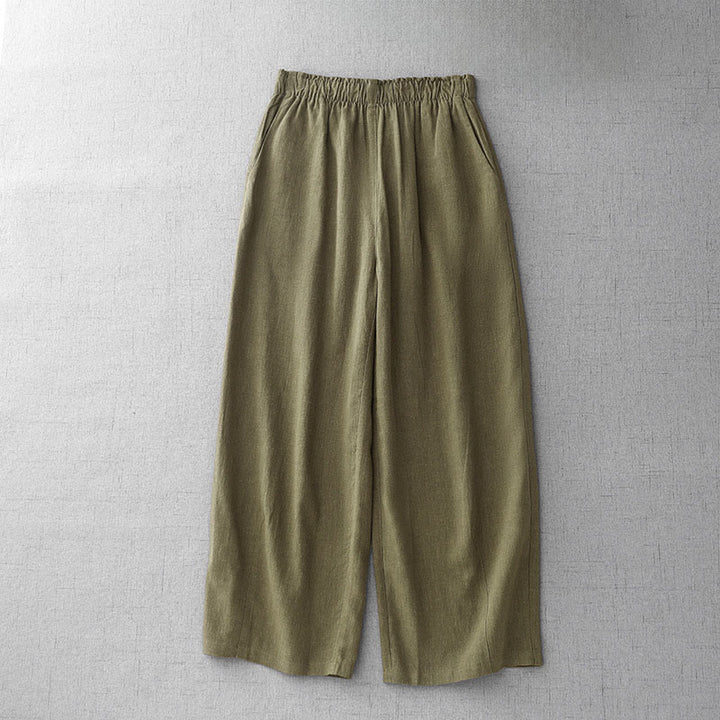 Pantalon décontracté en coton uni Buddha Stones pour femme, longueur 7-8, avec poches - Olive - US8-10，UK/AU12-14，EU40-42 (2XL) - image 1