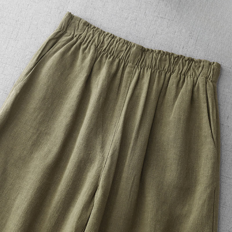 Pantalon décontracté en coton uni Buddha Stones pour femme, longueur 7-8, avec poches - image 2
