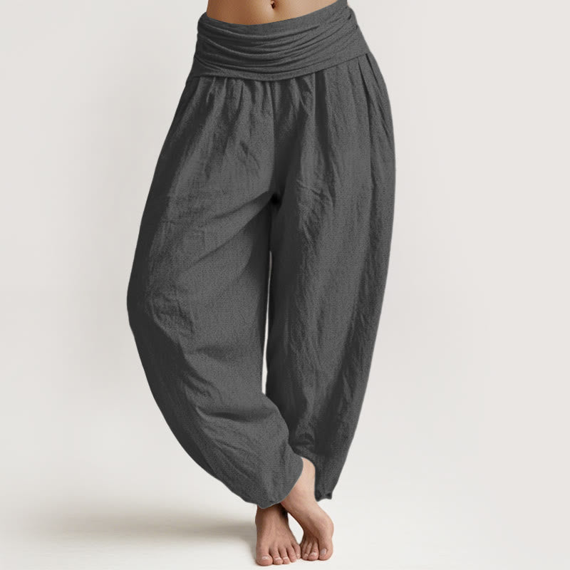 Pantalon sarouel en pur coton à taille élastique pour femme, couleur unie, gris foncé, motif Buddha Stones - Gris terne - US22，UK/AU26，EU54 (6XL) - image 0