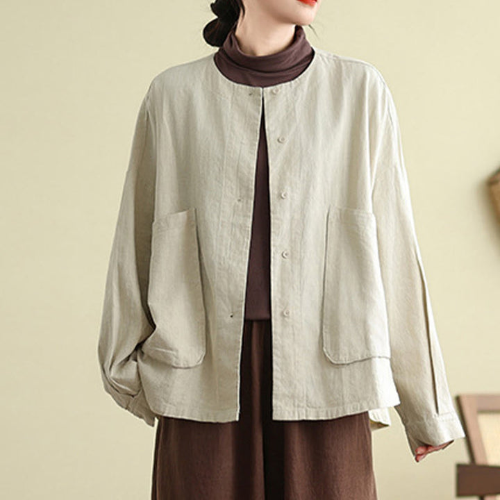 Veste en coton à manches longues et col ras du cou pour femme Buddha Stones avec poches - image 3