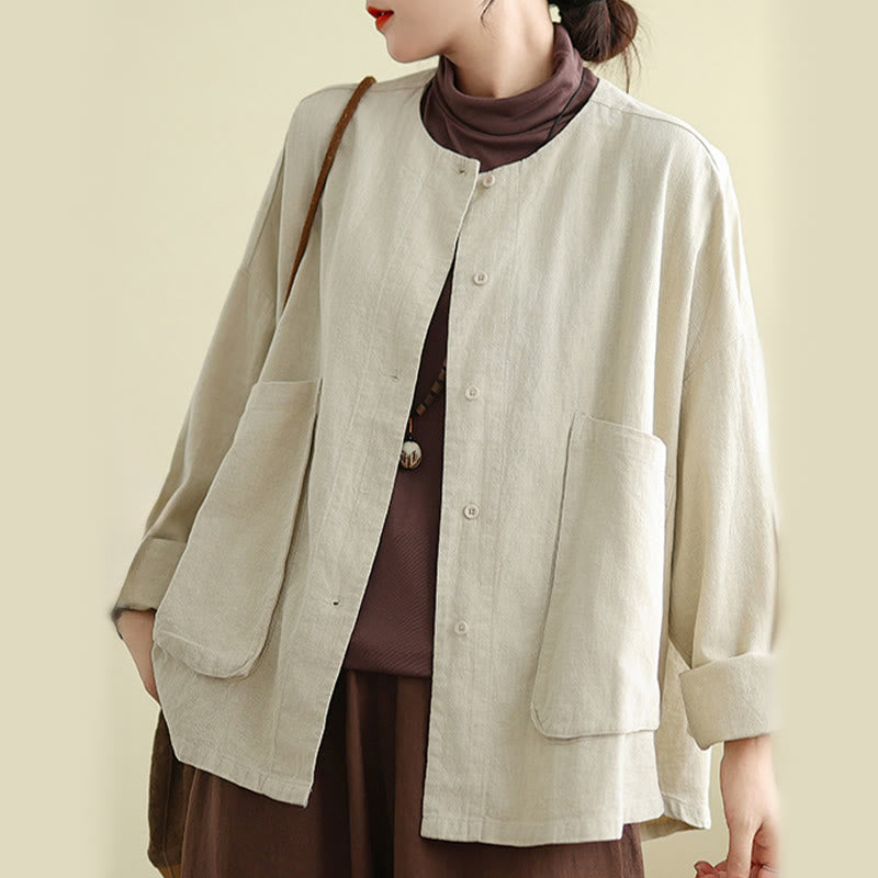 Veste en coton à manches longues et col ras du cou pour femme Buddha Stones avec poches - image 4