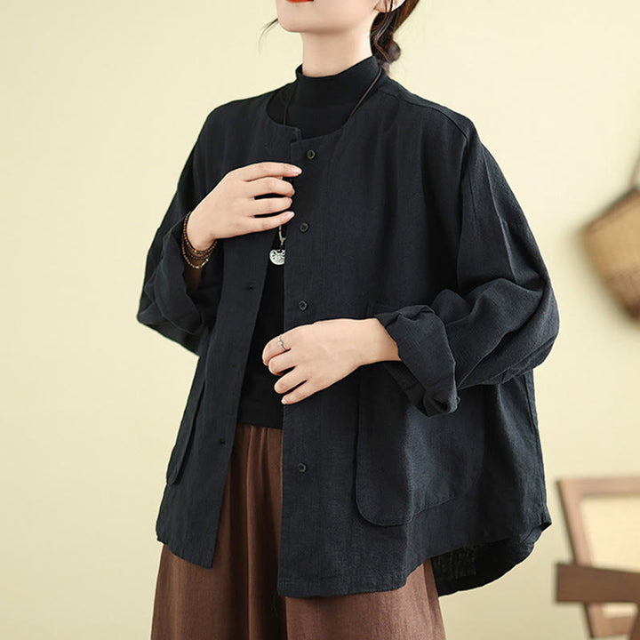 Veste en coton à manches longues et col ras du cou pour femme Buddha Stones avec poches - image 12