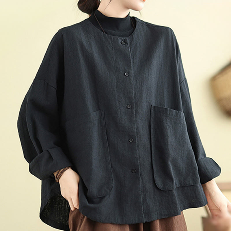Veste en coton à manches longues et col ras du cou pour femme Buddha Stones avec poches - Noir - US14，UK/AU18，EU46 (2XL) - image 10