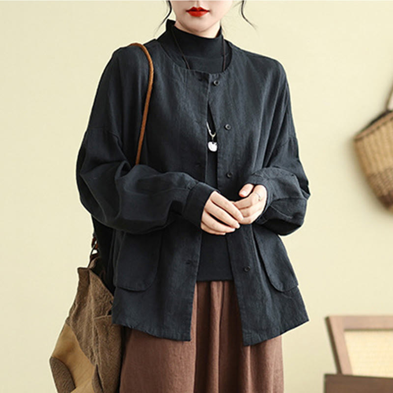 Veste en coton à manches longues et col ras du cou pour femme Buddha Stones avec poches - image 11