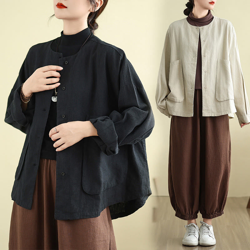Veste en coton à manches longues et col ras du cou pour femme Buddha Stones avec poches - image 15