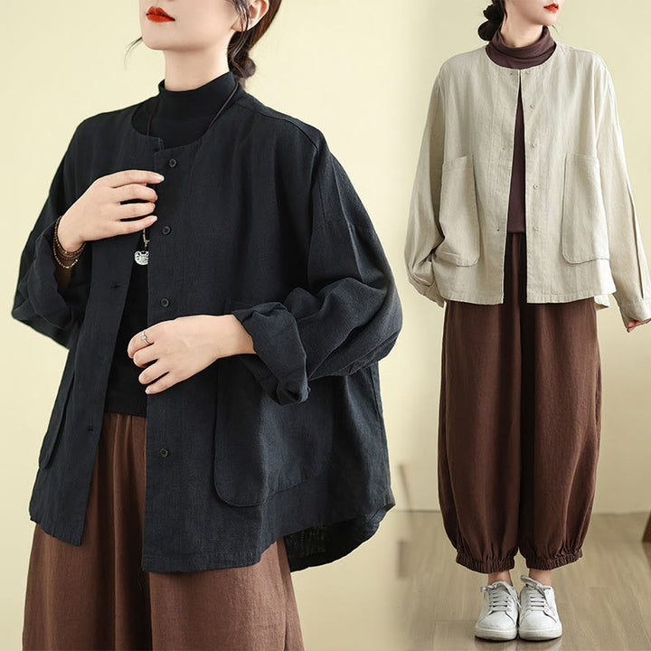 Veste en coton à manches longues et col ras du cou pour femme Buddha Stones avec poches - image 15