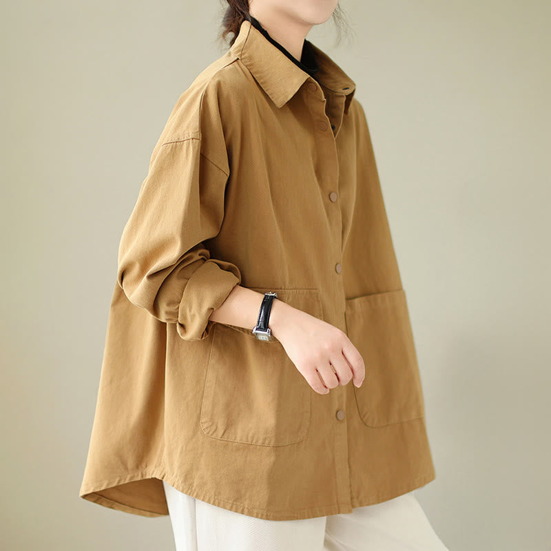 Veste en coton boutonnée à manches longues et poches pour femme Buddha Stones - image 8