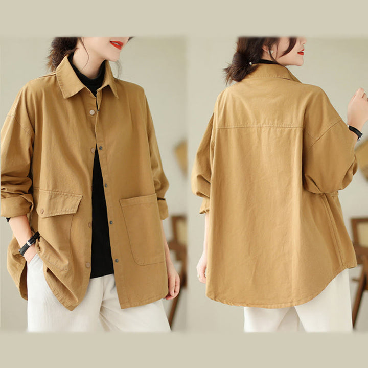 Veste en coton boutonnée à manches longues et poches pour femme Buddha Stones - image 9