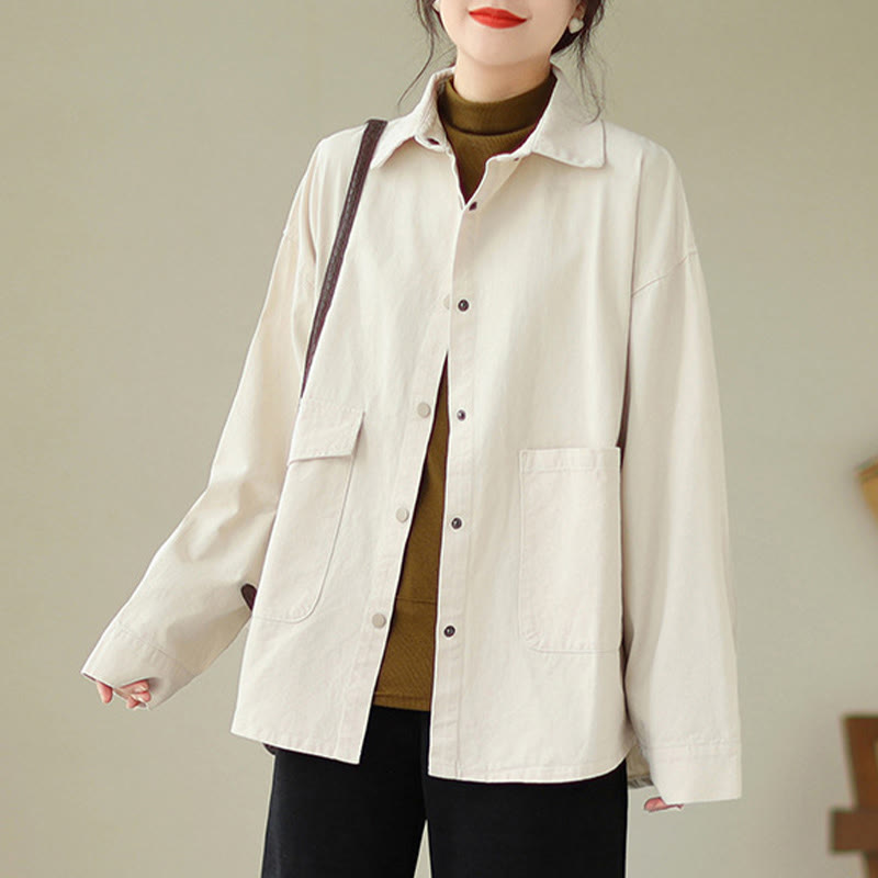 Veste en coton boutonnée à manches longues et poches pour femme Buddha Stones - Coquillage - US14，UK/AU18，EU46 (2XL) - image 14