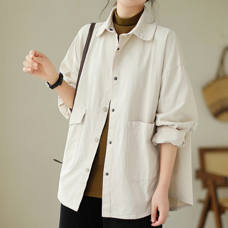 Veste en coton boutonnée à manches longues et poches pour femme Buddha Stones - image 17