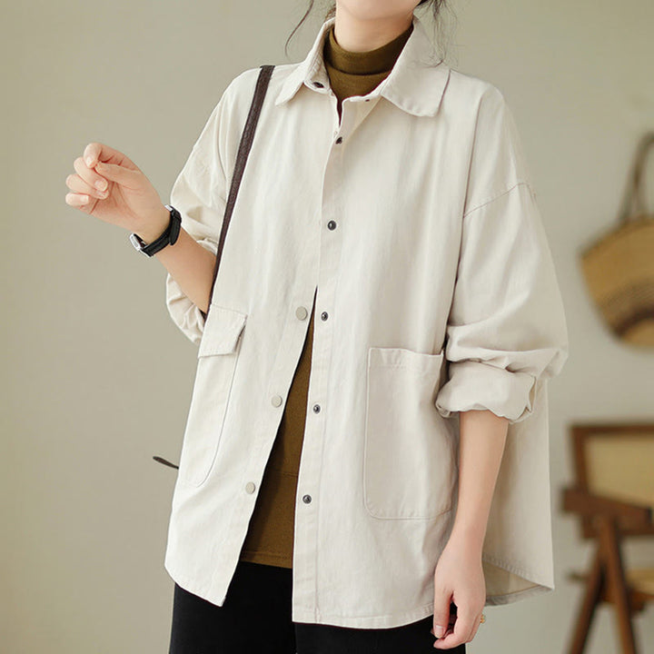 Veste en coton boutonnée à manches longues et poches pour femme Buddha Stones - image 17