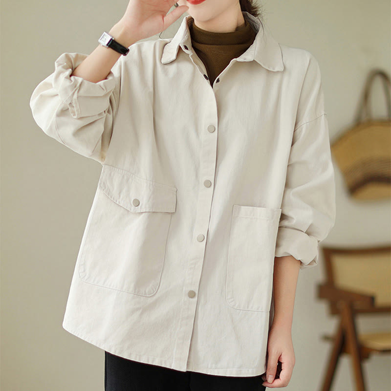 Veste en coton boutonnée à manches longues et poches pour femme Buddha Stones - image 16
