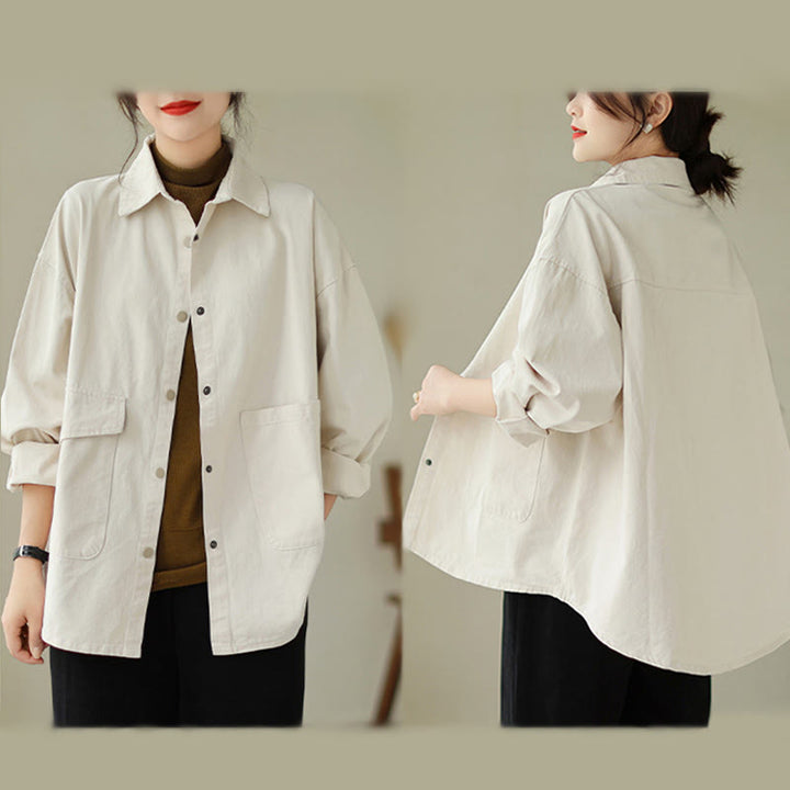 Veste en coton boutonnée à manches longues et poches pour femme Buddha Stones - image 18