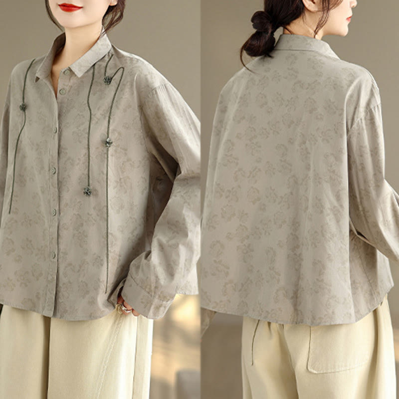 Chemise décontractée à manches longues en polyester pour femme, motif floral brodé Buddha Stones - image 3