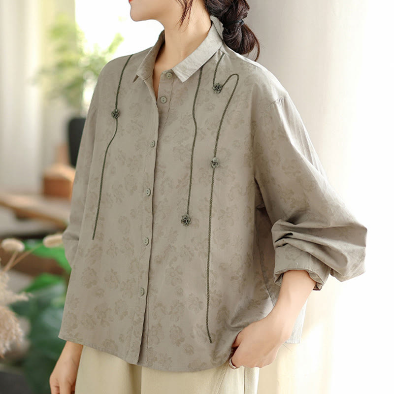 Chemise décontractée à manches longues en polyester pour femme, motif floral brodé Buddha Stones - image 2