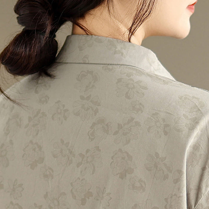Chemise décontractée à manches longues en polyester pour femme, motif floral brodé Buddha Stones - image 5