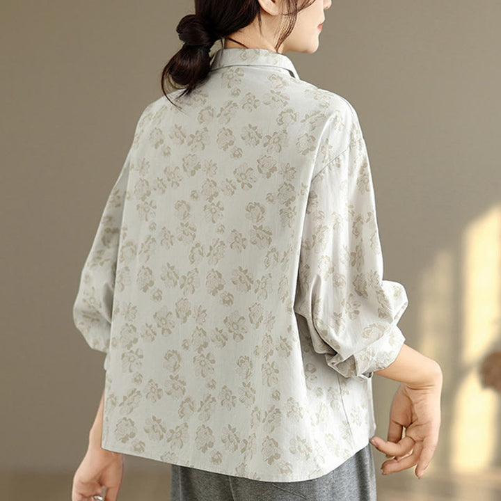 Chemise décontractée à manches longues en polyester pour femme, motif floral brodé Buddha Stones - image 10