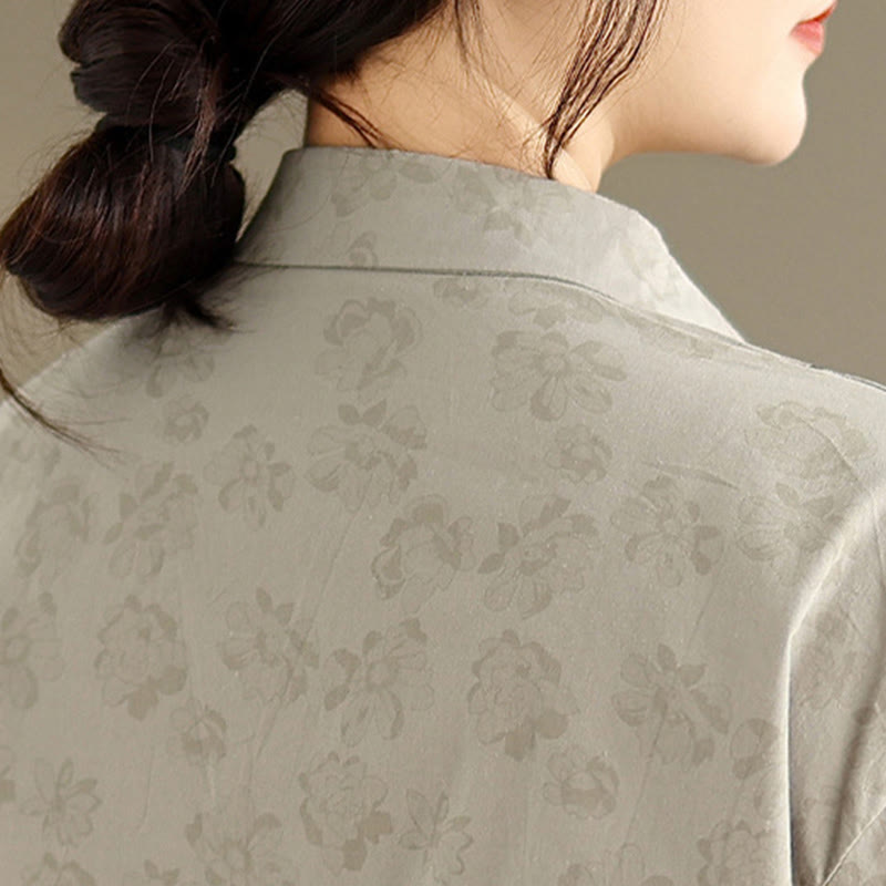 Chemise décontractée à manches longues en polyester pour femme, motif floral brodé Buddha Stones - image 5