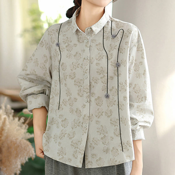 Chemise décontractée à manches longues en polyester pour femme, motif floral brodé Buddha Stones - miellat - US8-10，UK/AU12-14，EU40-42 (2XL) - image 7