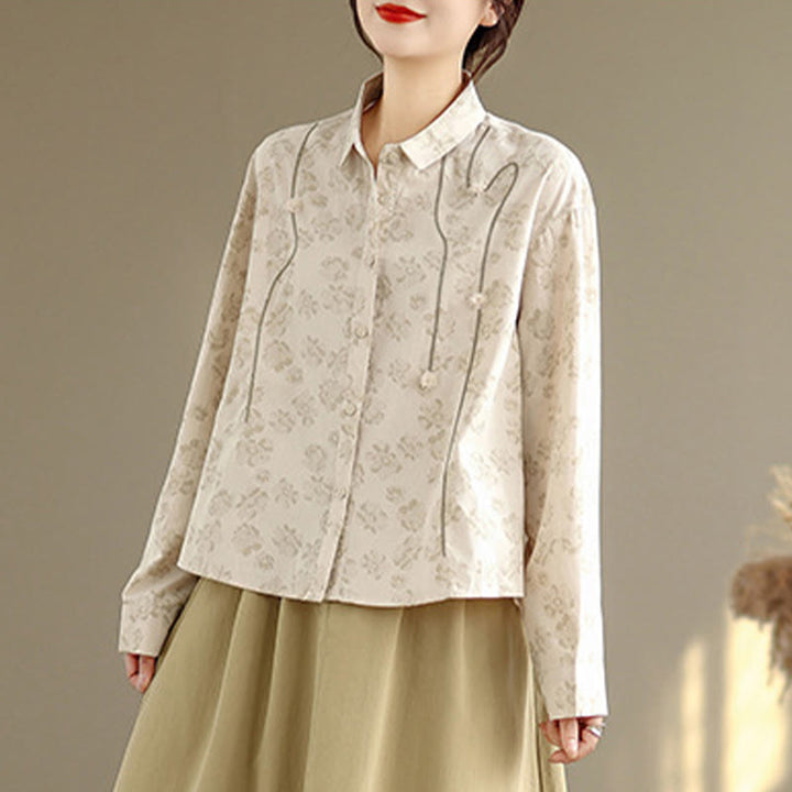 Chemise décontractée à manches longues en polyester pour femme, motif floral brodé Buddha Stones - Vieille Dentelle - US8-10，UK/AU12-14，EU40-42 (2XL) - image 14