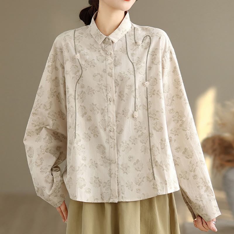 Chemise décontractée à manches longues en polyester pour femme, motif floral brodé Buddha Stones - image 17