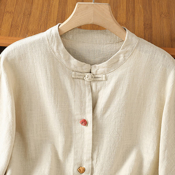 Chemise décontractée à manches longues en coton et polyester pour femme, avec boutons grenouille et poches, Buddha Stones - image 2