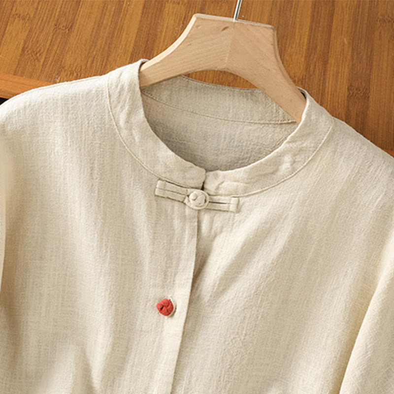 Chemise décontractée à manches longues en coton et polyester pour femme, avec boutons grenouille et poches, Buddha Stones - image 3