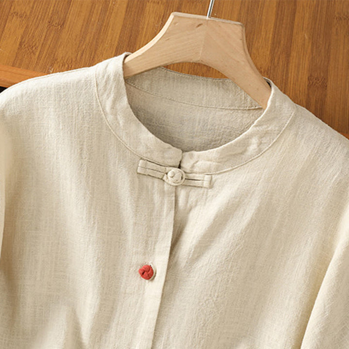 Chemise décontractée à manches longues en coton et polyester pour femme, avec boutons grenouille et poches, Buddha Stones - image 3
