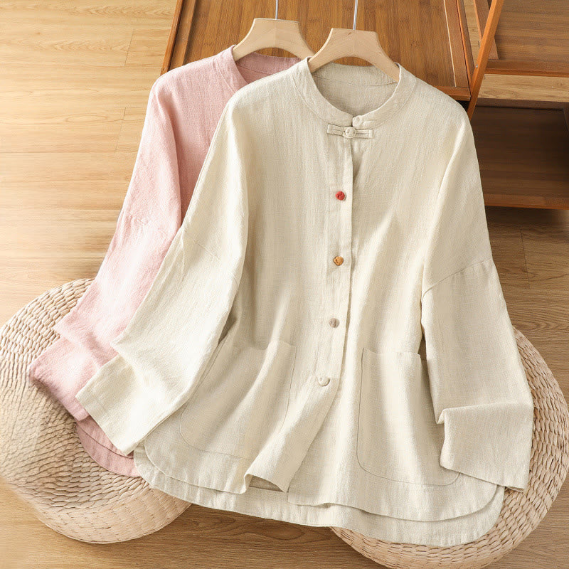 Chemise décontractée à manches longues en coton et polyester pour femme, avec boutons grenouille et poches, Buddha Stones - image 17
