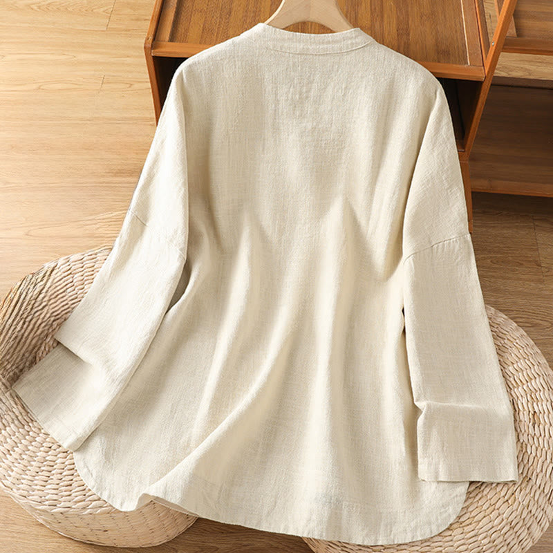 Chemise décontractée à manches longues en coton et polyester pour femme, avec boutons grenouille et poches, Buddha Stones - image 1