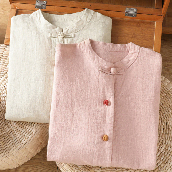 Chemise décontractée à manches longues en coton et polyester pour femme, avec boutons grenouille et poches, Buddha Stones - image 18