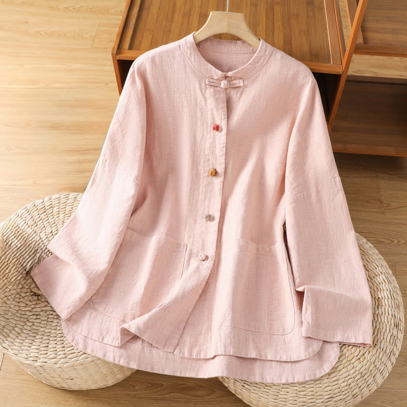 Chemise décontractée à manches longues en coton et polyester pour femme, avec boutons grenouille et poches, Buddha Stones - Rose - US14，UK/AU18，EU46 (2XL) - image 8