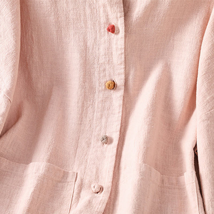 Chemise décontractée à manches longues en coton et polyester pour femme, avec boutons grenouille et poches, Buddha Stones - image 11