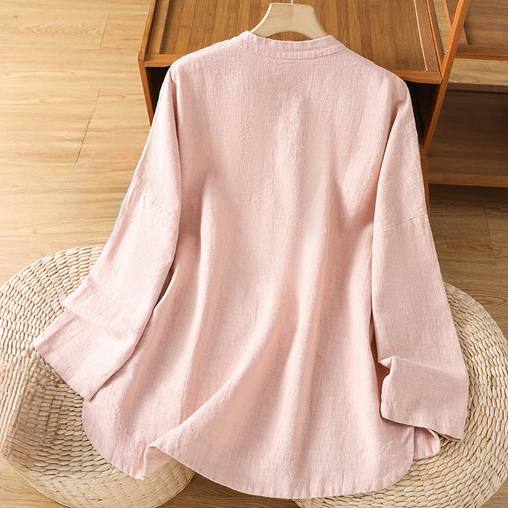 Chemise décontractée à manches longues en coton et polyester pour femme, avec boutons grenouille et poches, Buddha Stones - image 9