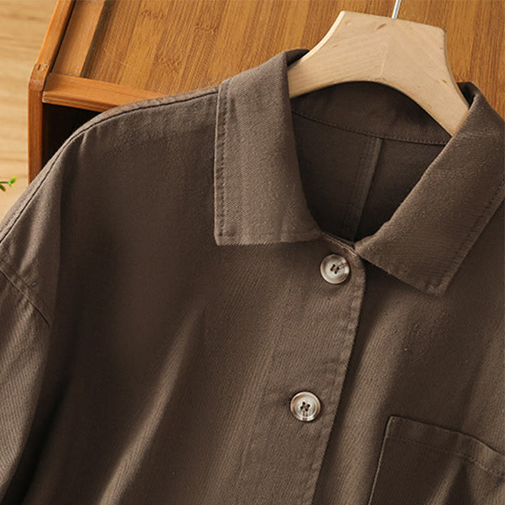 Chemise décontractée à manches longues et col montant pour femme, en coton et polyester, avec poches, motif Buddha Stones - image 6