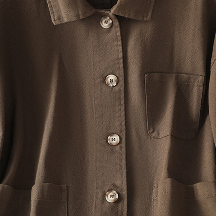 Chemise décontractée à manches longues et col montant pour femme, en coton et polyester, avec poches, motif Buddha Stones - image 5