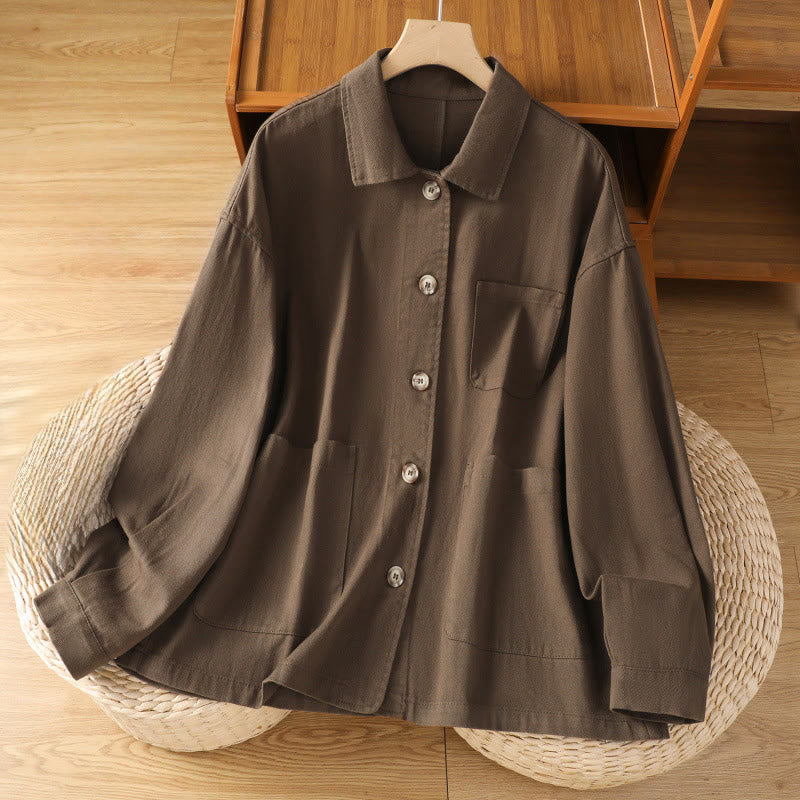 Chemise décontractée à manches longues et col montant pour femme, en coton et polyester, avec poches, motif Buddha Stones - SaddleBrown - US14，UK/AU18，EU46 (2XL) - image 0