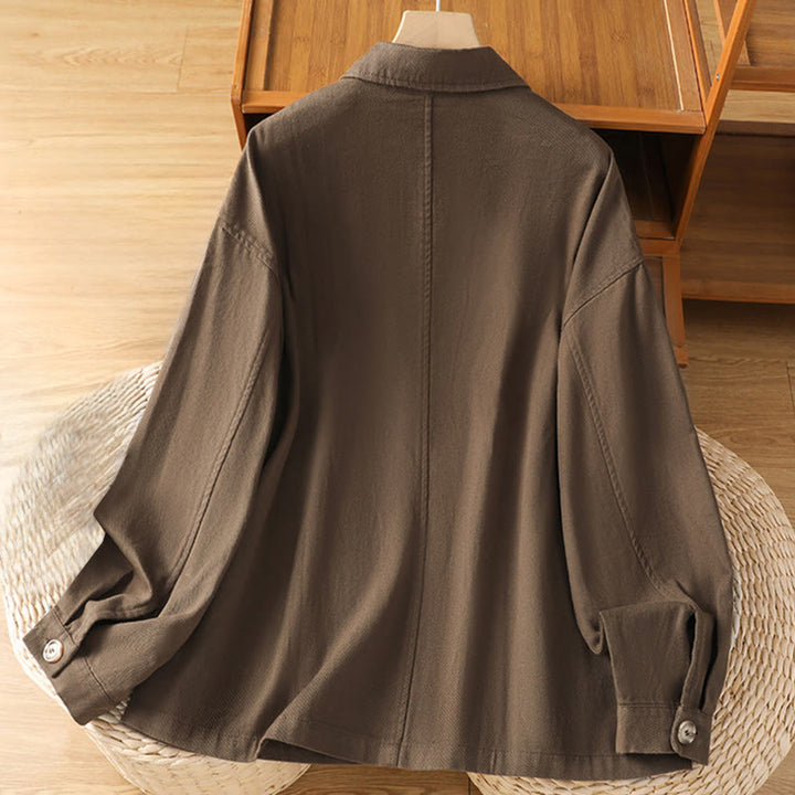 Chemise décontractée à manches longues et col montant pour femme, en coton et polyester, avec poches, motif Buddha Stones - image 1
