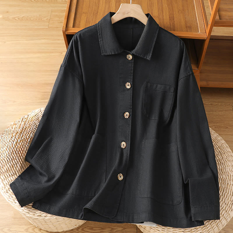 Chemise décontractée à manches longues et col montant pour femme, en coton et polyester, avec poches, motif Buddha Stones - Noir - US14，UK/AU18，EU46 (2XL) - image 9