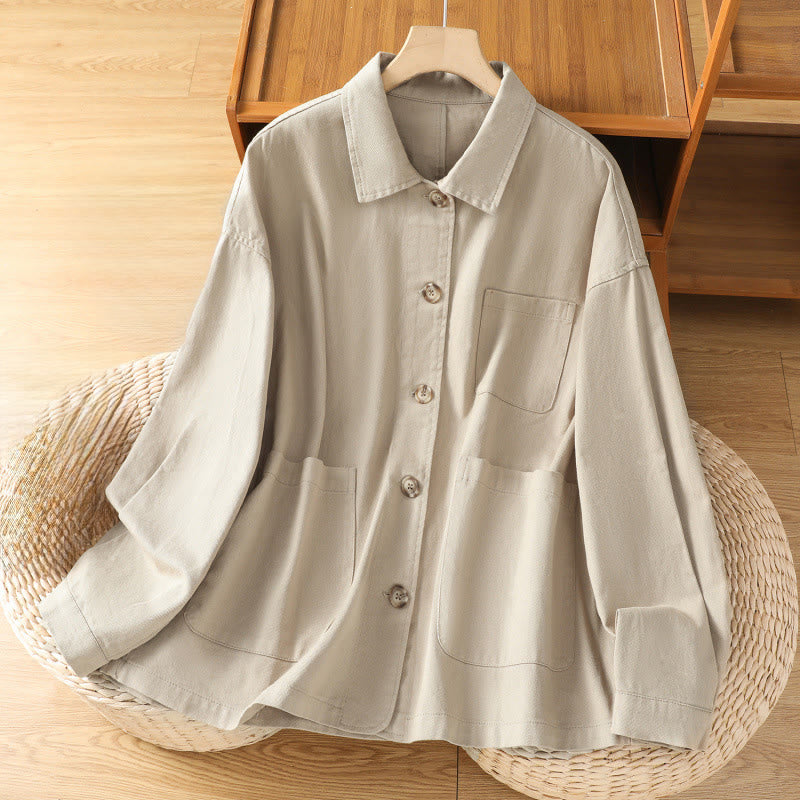 Chemise décontractée à manches longues et col montant pour femme, en coton et polyester, avec poches, motif Buddha Stones - Beige - US14，UK/AU18，EU46 (2XL) - image 18