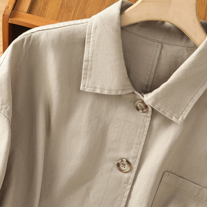Chemise décontractée à manches longues et col montant pour femme, en coton et polyester, avec poches, motif Buddha Stones - image 20
