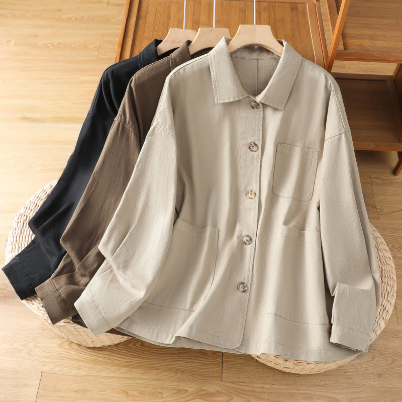 Chemise décontractée à manches longues et col montant pour femme, en coton et polyester, avec poches, motif Buddha Stones - image 28