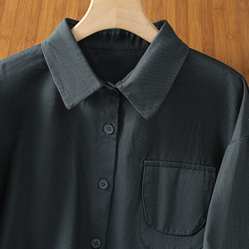 Chemise décontractée en coton à manches longues et col montant pour femme avec poches Buddha Stones - image 5