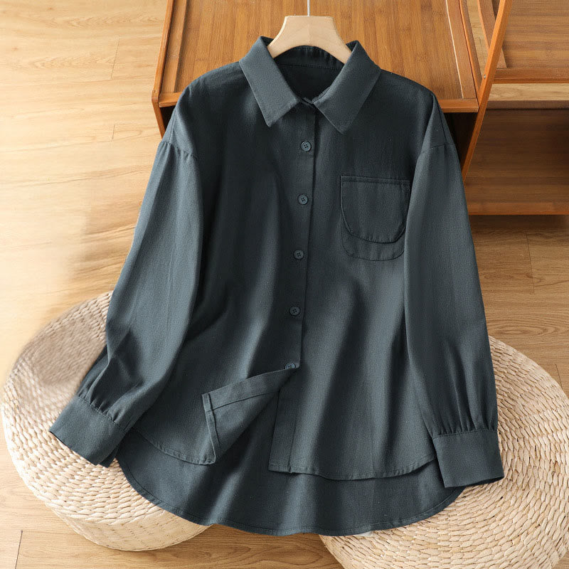 Chemise décontractée en coton à manches longues et col montant pour femme avec poches Buddha Stones - Gris ardoise foncé - US14，UK/AU18，EU46 (2XL) - image 0