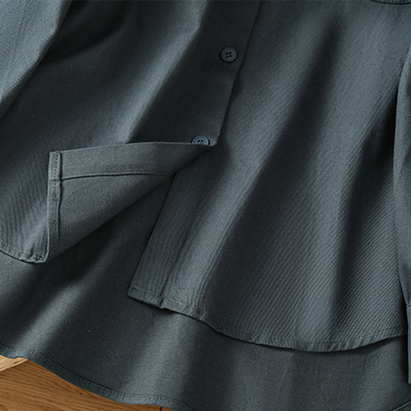 Chemise décontractée en coton à manches longues et col montant pour femme avec poches Buddha Stones - image 6