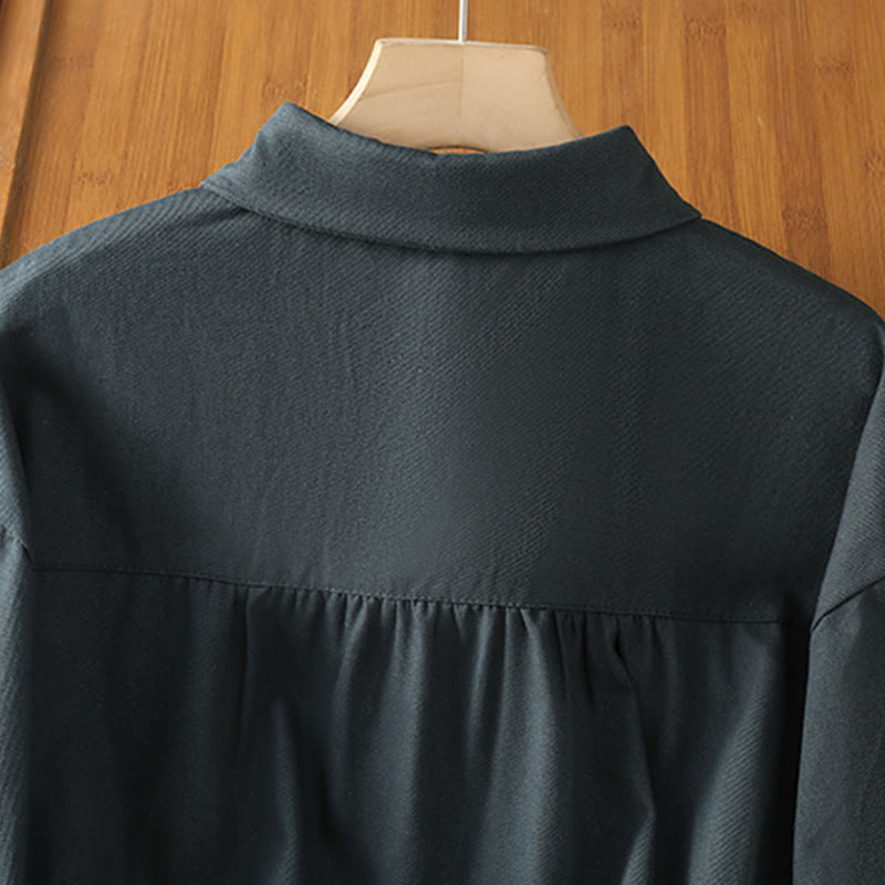 Chemise décontractée en coton à manches longues et col montant pour femme avec poches Buddha Stones - image 4