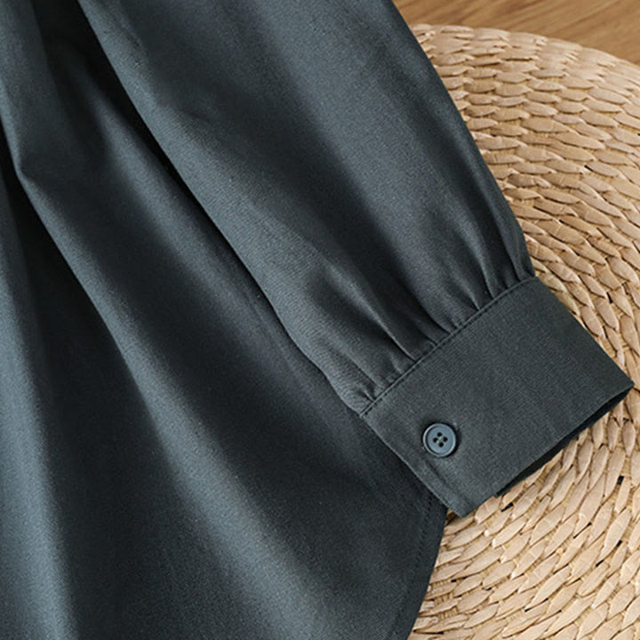 Chemise décontractée en coton à manches longues et col montant pour femme avec poches Buddha Stones - image 3